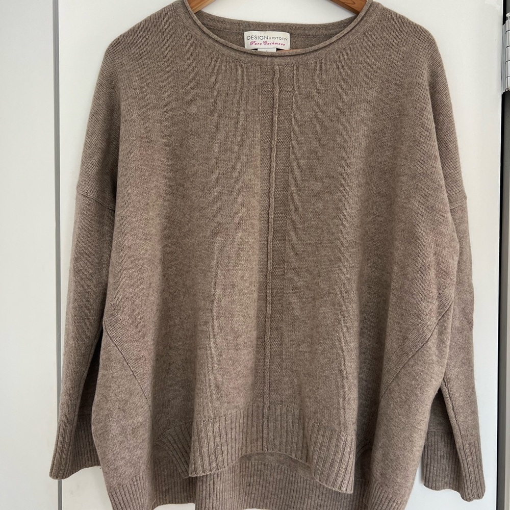 Design History 100% Cashmere Taupe Crewneck Sweater